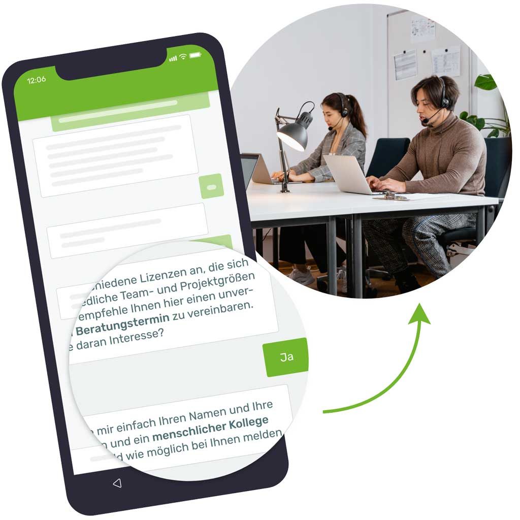 Chatbot übergibt den Dialog an das Kundenservice-Team